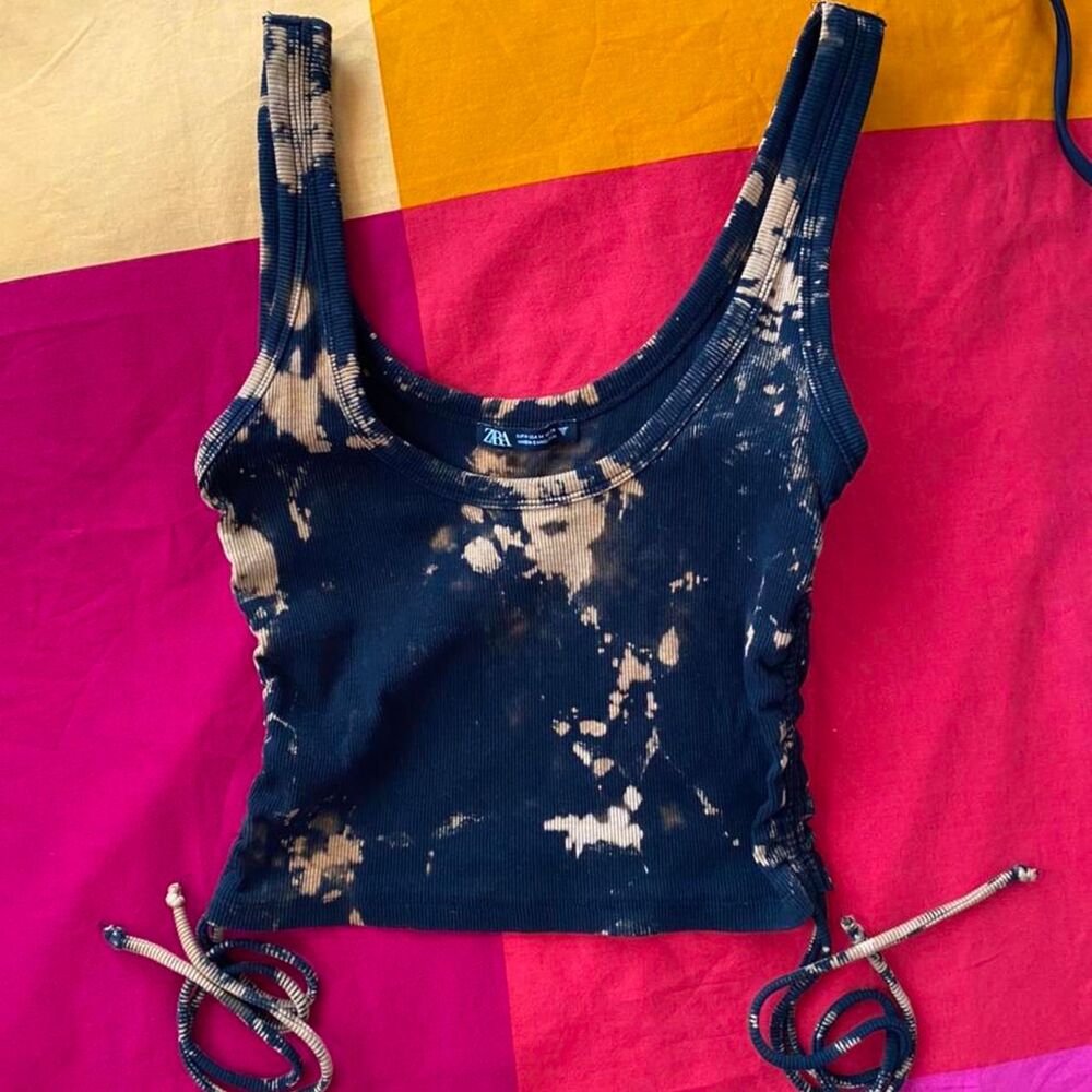 Zara ruched bleach effect cropped tank top!